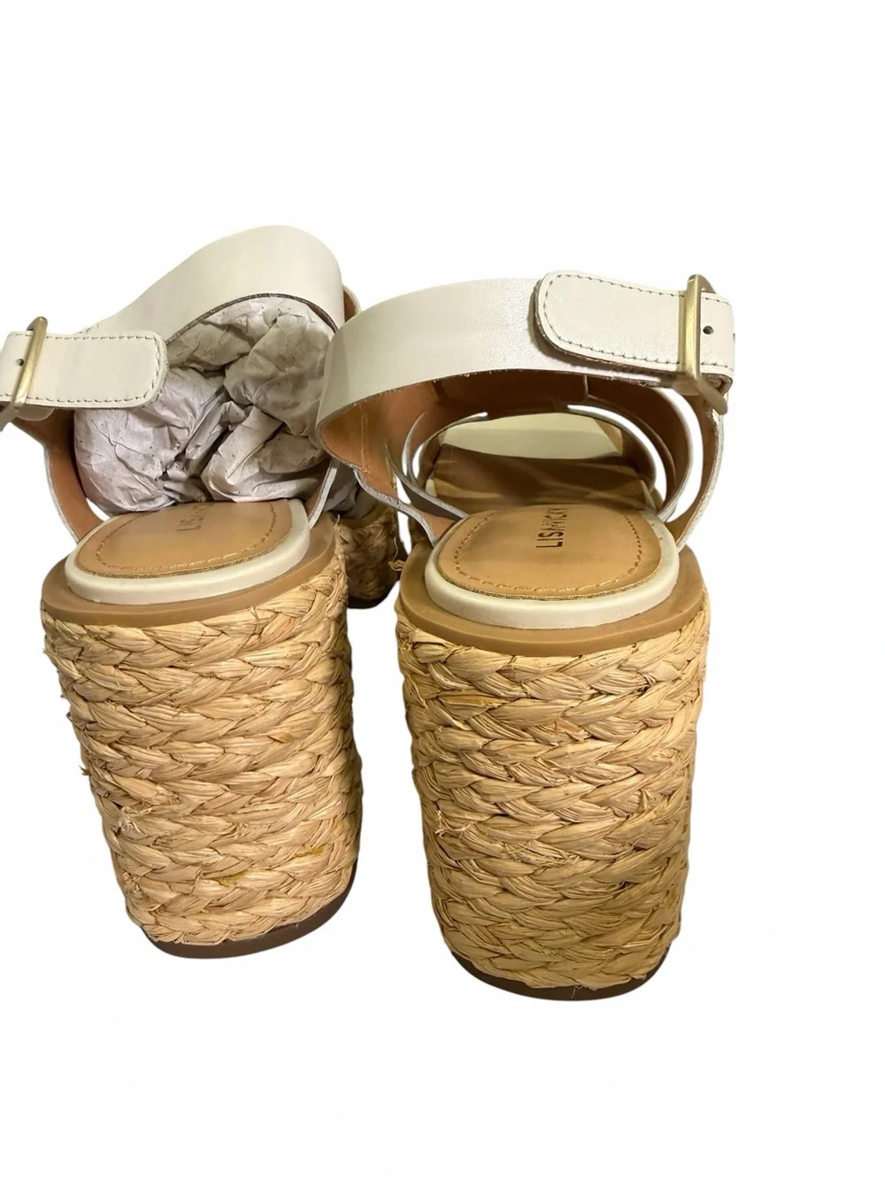Lisa & Vicky  Just-V  Winter White Leather Platform Woven Sandals